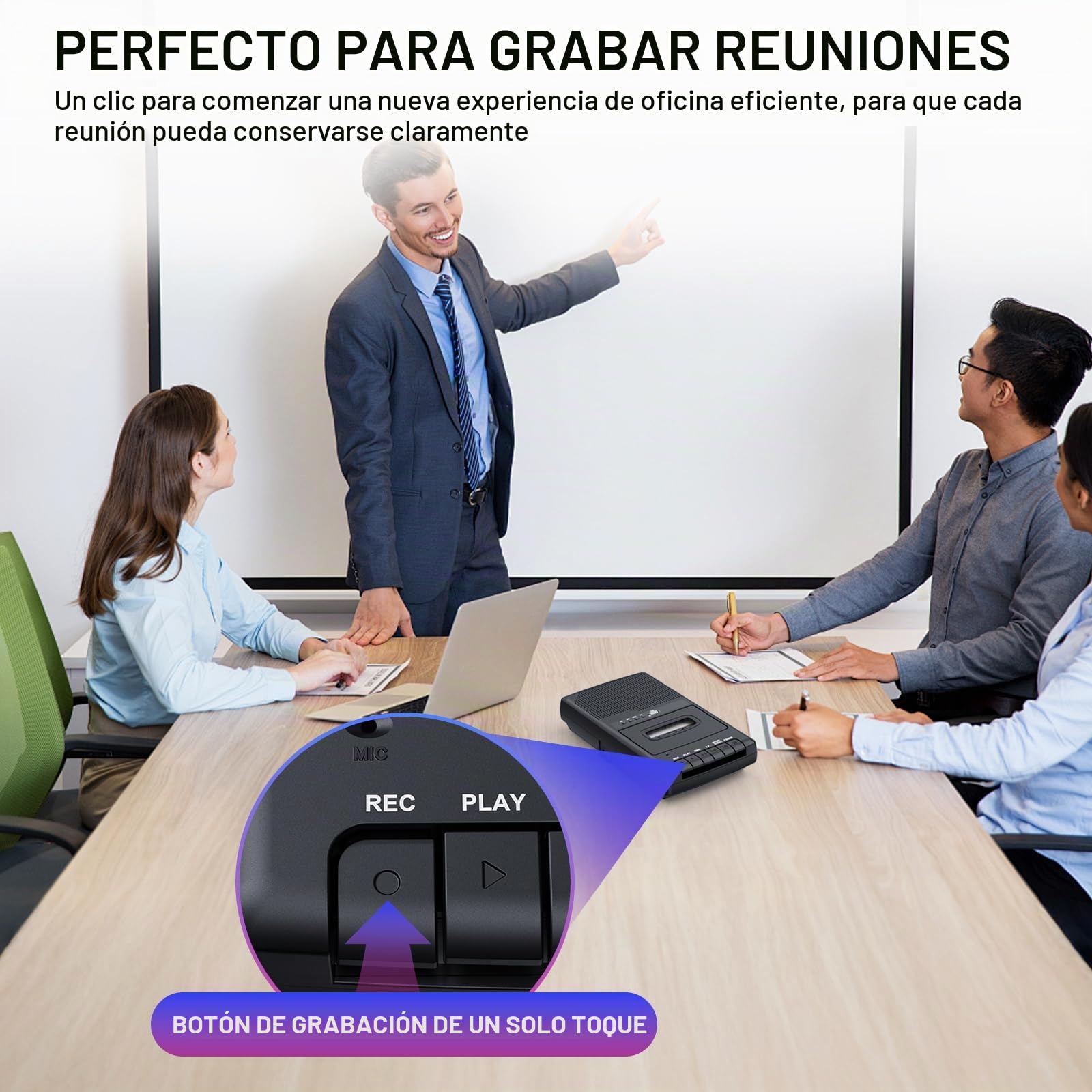 Grabador de Cassette, Reproductor de casetes móvil y digitalizador USB,con Altavoz y micrófono,Mango Extensible, Auriculares