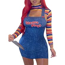 Springcmy Women 2Pcs Halloween Cosplay Costumes Scary Killer Romper Chucky Doll Set