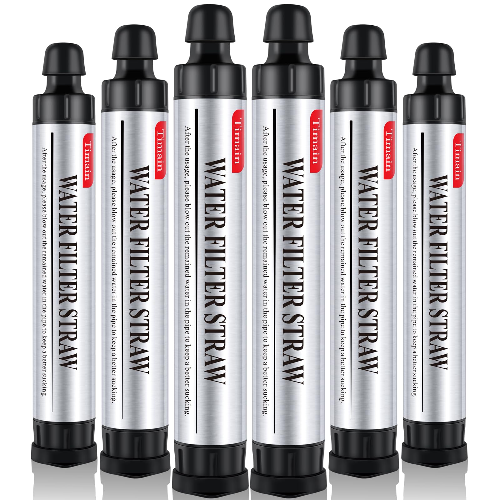 Timain Filtración de 4 etapas, filtro de agua de alto caudal, pajita, purificador de agua, supervivencia para kits de emergencia, viajes, camping, senderismo, pesca, caza, 6 unidades