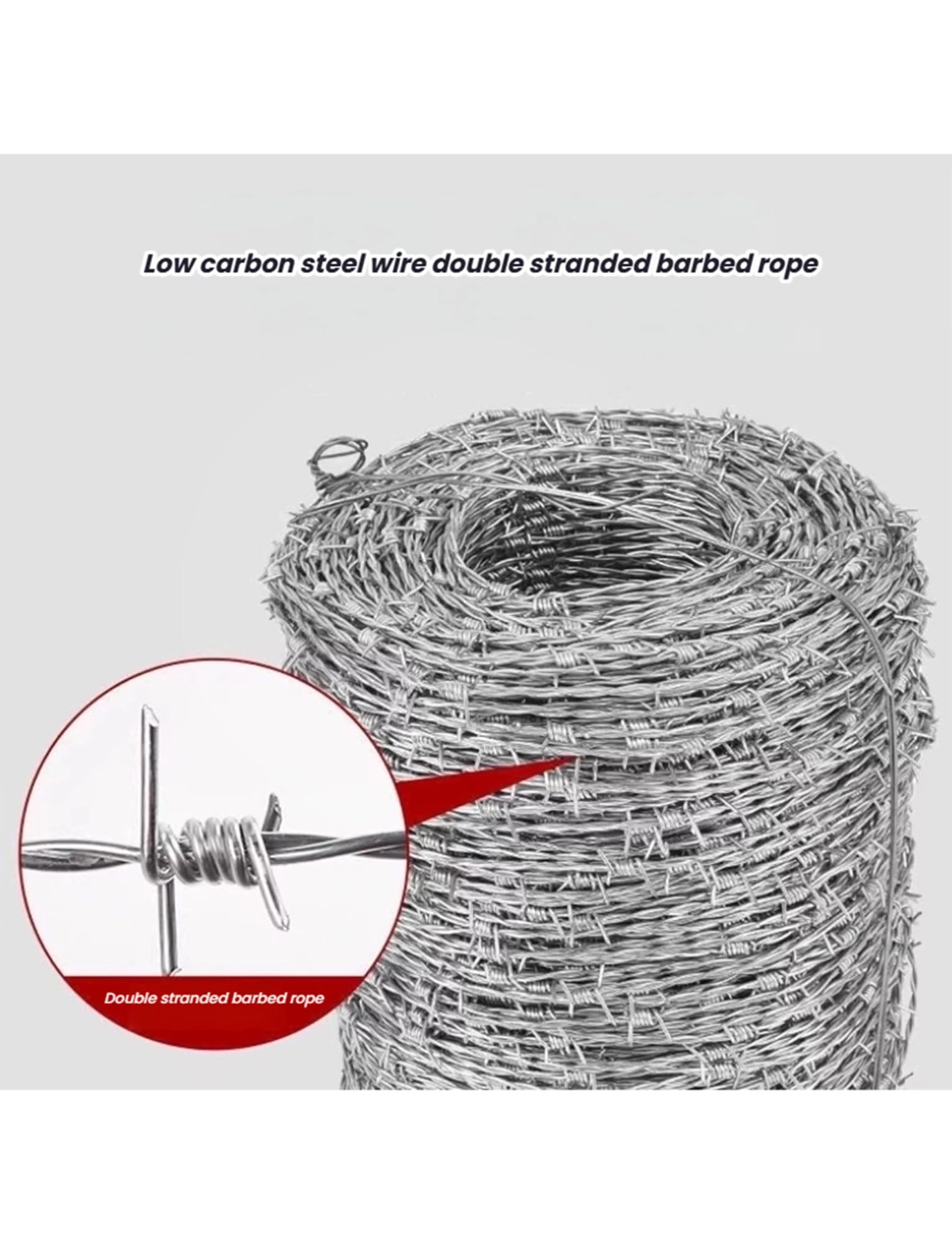 Rollo de Alambre de púas galvanizado de 200 m para cercas de Seguridad para Ganado, Exteriores, hogar y jardín. Solución de Alambre Duradero de 4 Puntos para una protección perimetral eficaz