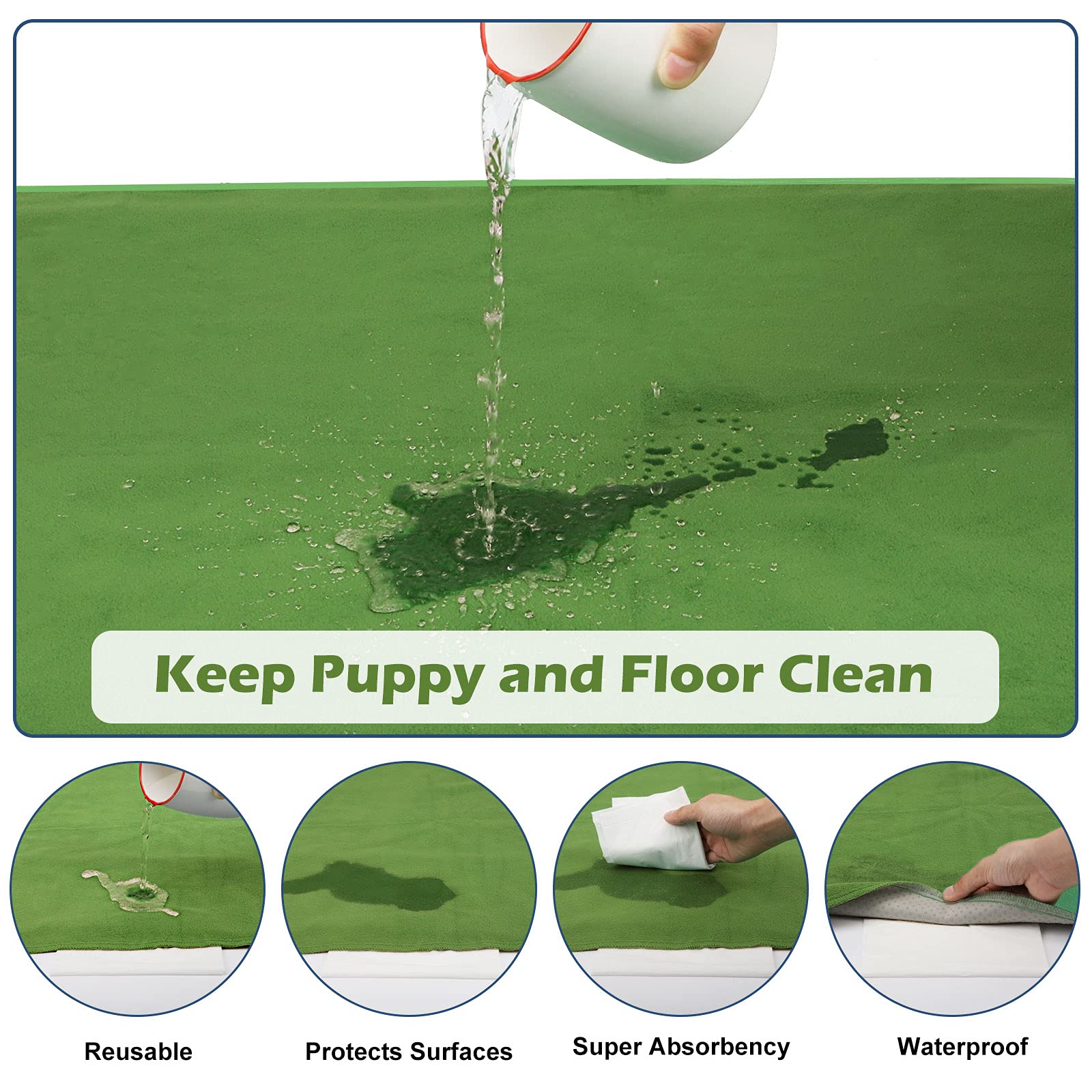 INVENHO Almohadillas Lavables para Orina de Perros 72 x 72 Pulgadas, Reutilizables, Extra Grandes, Mejoradas, Antideslizantes