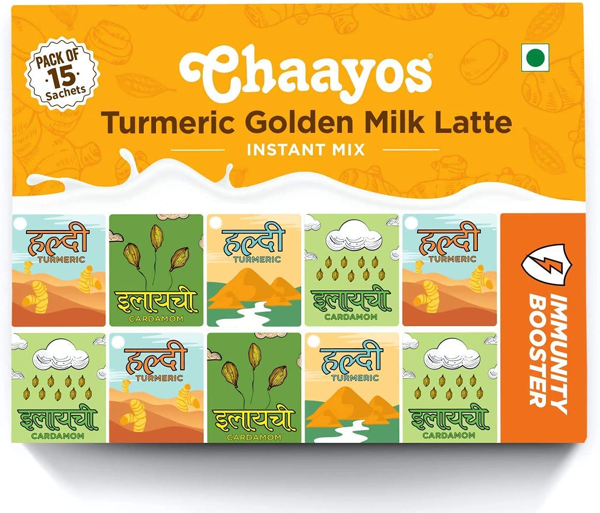 ChaayosTurmeric Latte | Turmeric Golden Milk Latte | Instant Haldi Doodh Premix (15 Sachets)