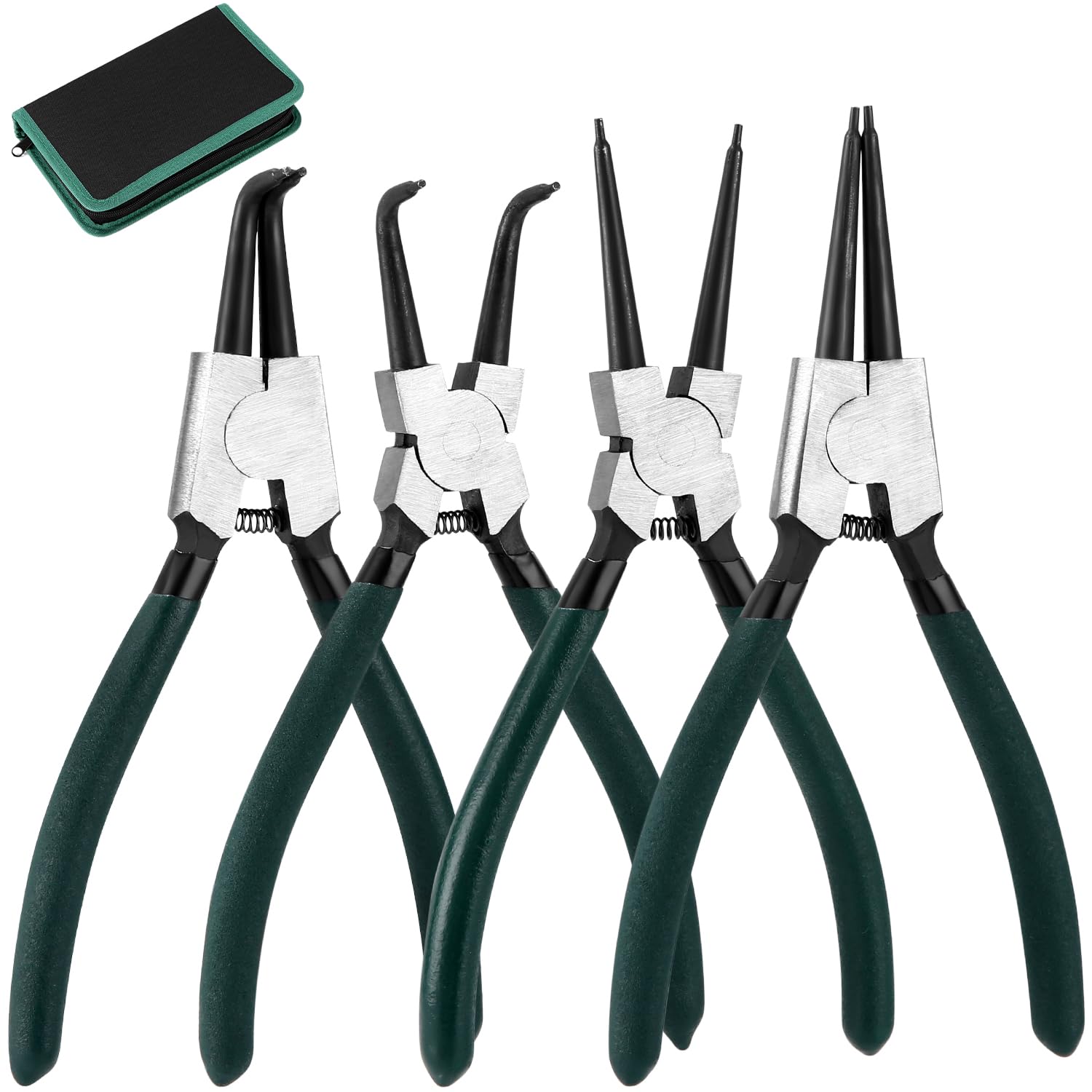 LEAZZLE 4 Pezzi 180mm Pinza per Seeger con Borsa Portatile, Set Pinze Officina per Anelli di Sicurezza con Molle Resistenti, Maniglie Antiscivolo, Resistente Alla Flessione e a Risparmio di Manodopera