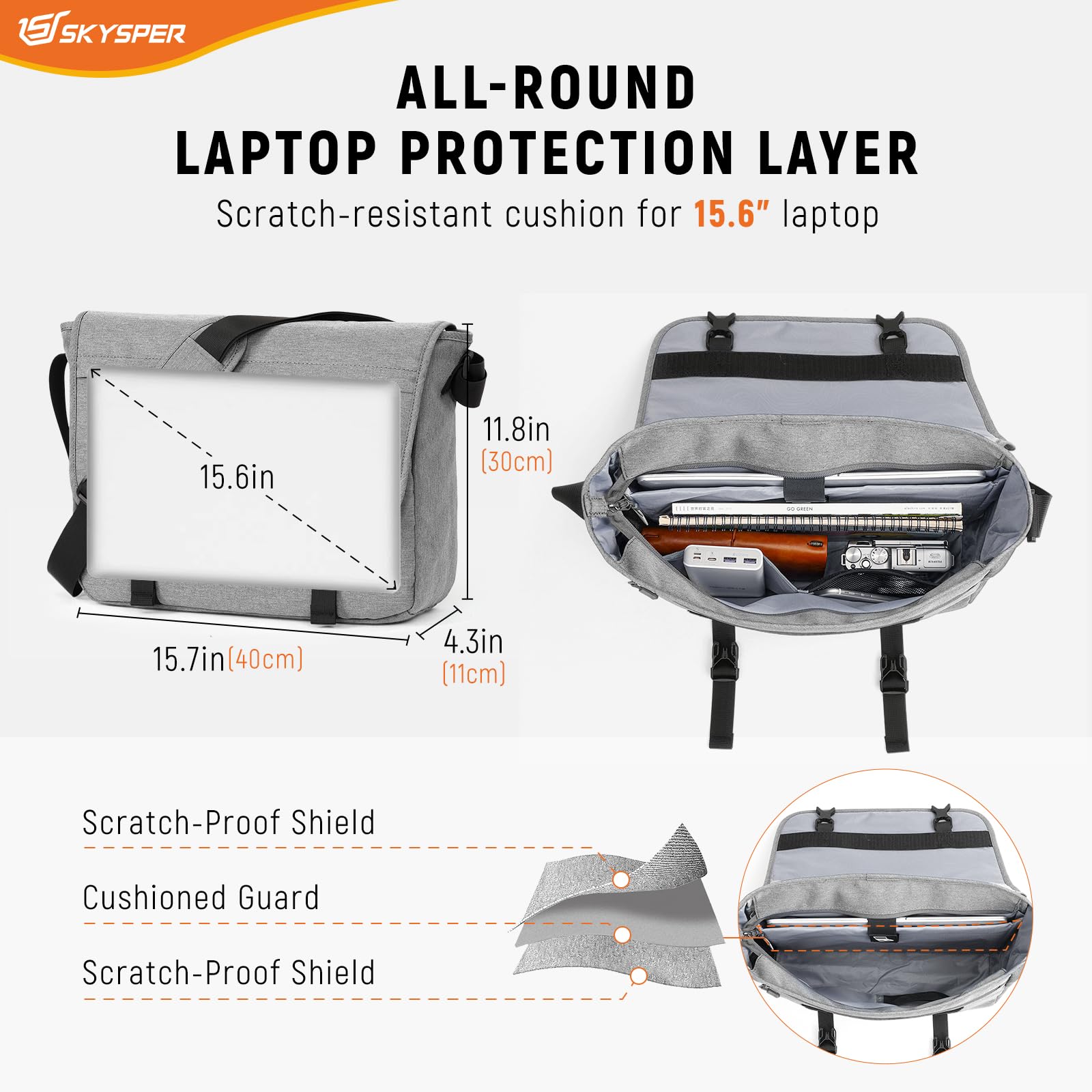 SKYSPER URBANX15 Sac à Bandoulière Sacoches Ordinateur Portable 15.6 Pouces Grande Messenger Anti-Vol Hommes Femmes