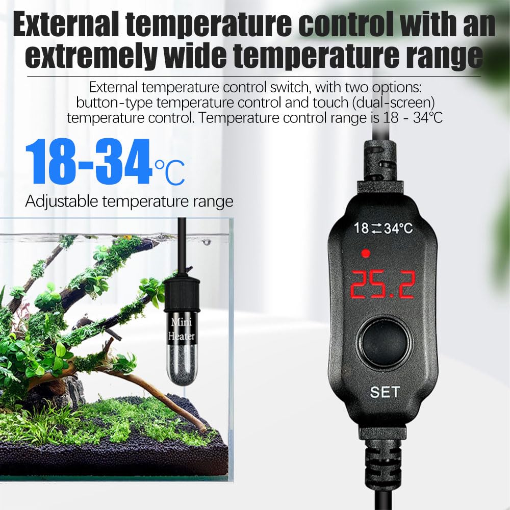 Mini Ogrzewacz do Akwarium, 10W Grzejnik do Akwarium na 4L Akwarium, Regulowany Grzejnik do Akwarium z Wyświetlaczem LED, Grzejnik do Akwarium z Regulacją Temperatury, Grzejnik do Akwarium na