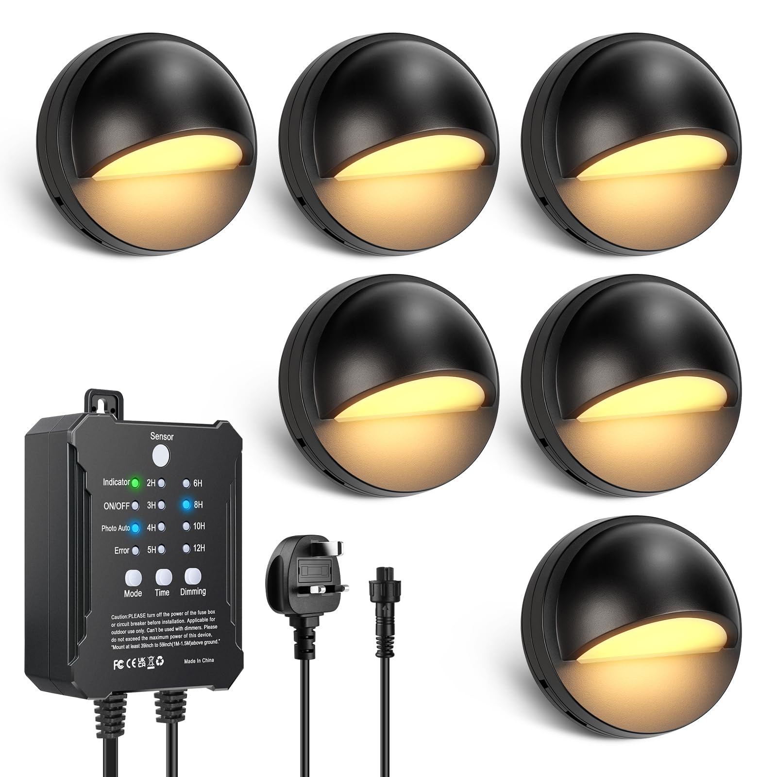 All-in-One Low Voltage LED Deck Lights Kit, 6 Pack IP67 Waterproof Garden Fence Lights with 24W Transformer Sensor and Timer, 3000K Warm White Outdoor Deck Lighting for Step, Patio and Garden