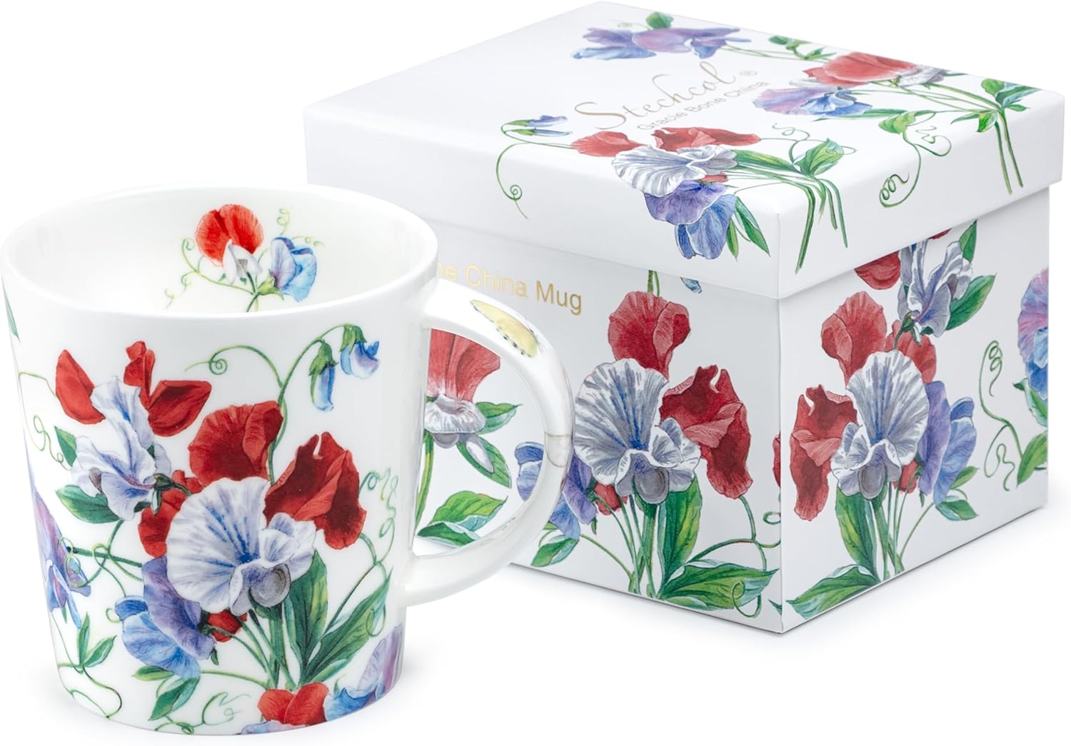 Grace Teaware Gift Boxed 16-Ounce Single Bone China Coffee Cup/Tea Mug (Sweet Pea)