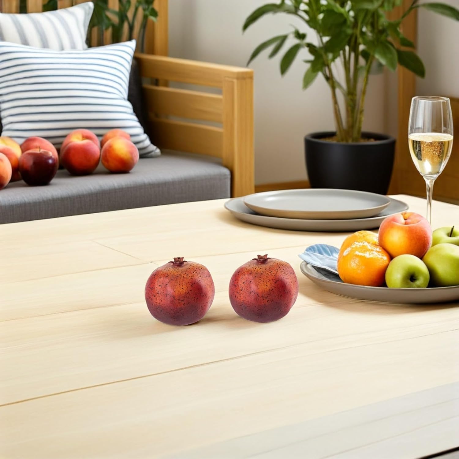 6pcs Realistic Artificial Pomegranate Models Weighted Faux Fruit Ornaments for Kitchen Home Décor Harvest Party Photography Props