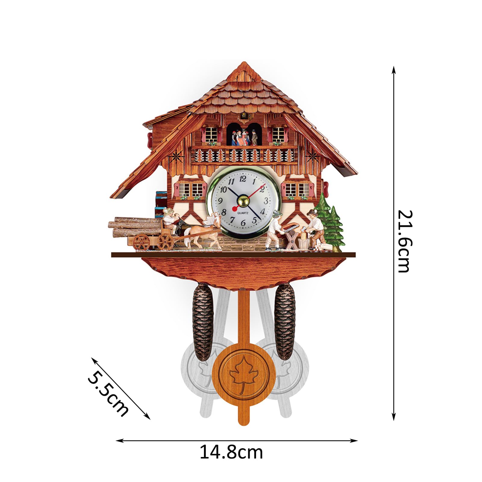 SANON Reloj Cuco, Reloj Cuco Pared, Reloj de Cuco Pared, Reloj de Cuco, Reloj de Cuco, Reloj de Cuco de Madera con Péndulo para Sala de Estar y Dormitorio