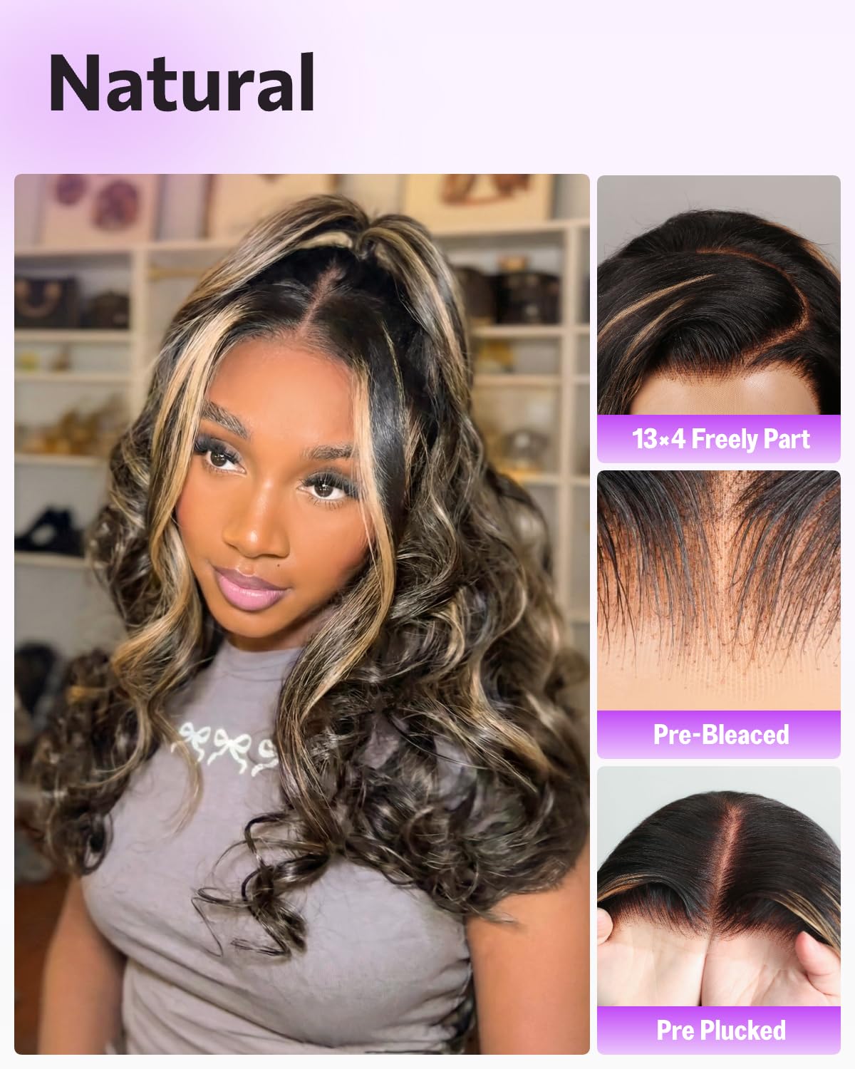 13x4 Ombre Highlight Wig Human Hair 200% Density HD Lace Front Body Wave Wig Pre Plucked Frontal Balayage Wig Pre Bleached Human Hair Wigs 18 Inch 1B/27