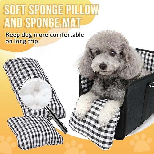 Miniatura 5 de SlowTon Asiento de automóvil para perro de consola  Asiento elevador portátil para perros pequeños, asiento de automóvil para mascotas anticolapso