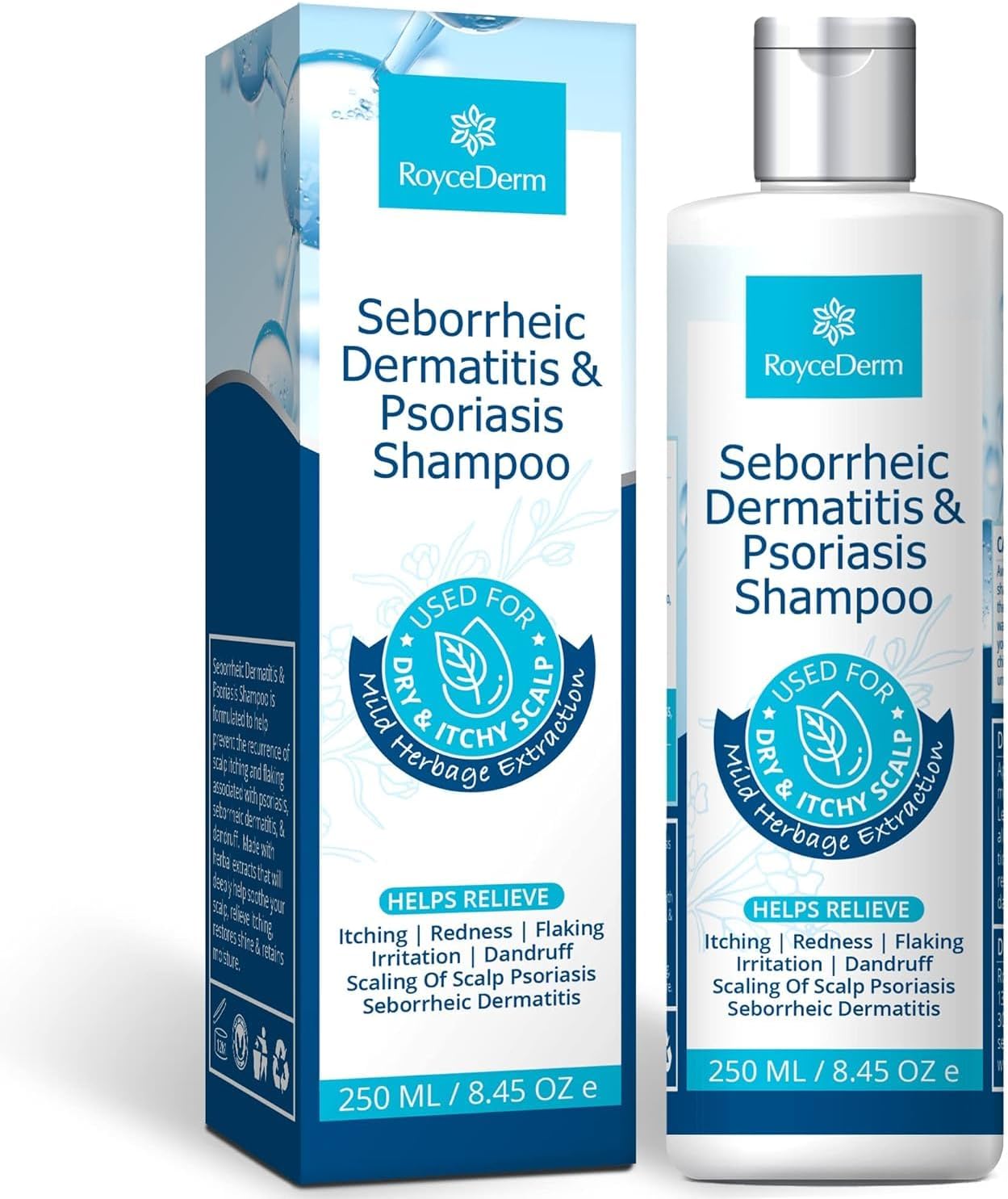 Roycederm Psoriasis & Seborrheic Dermatitis Shampoo, Folliculitis & Dandruff Treatment, Dry Itchy Scalp Care