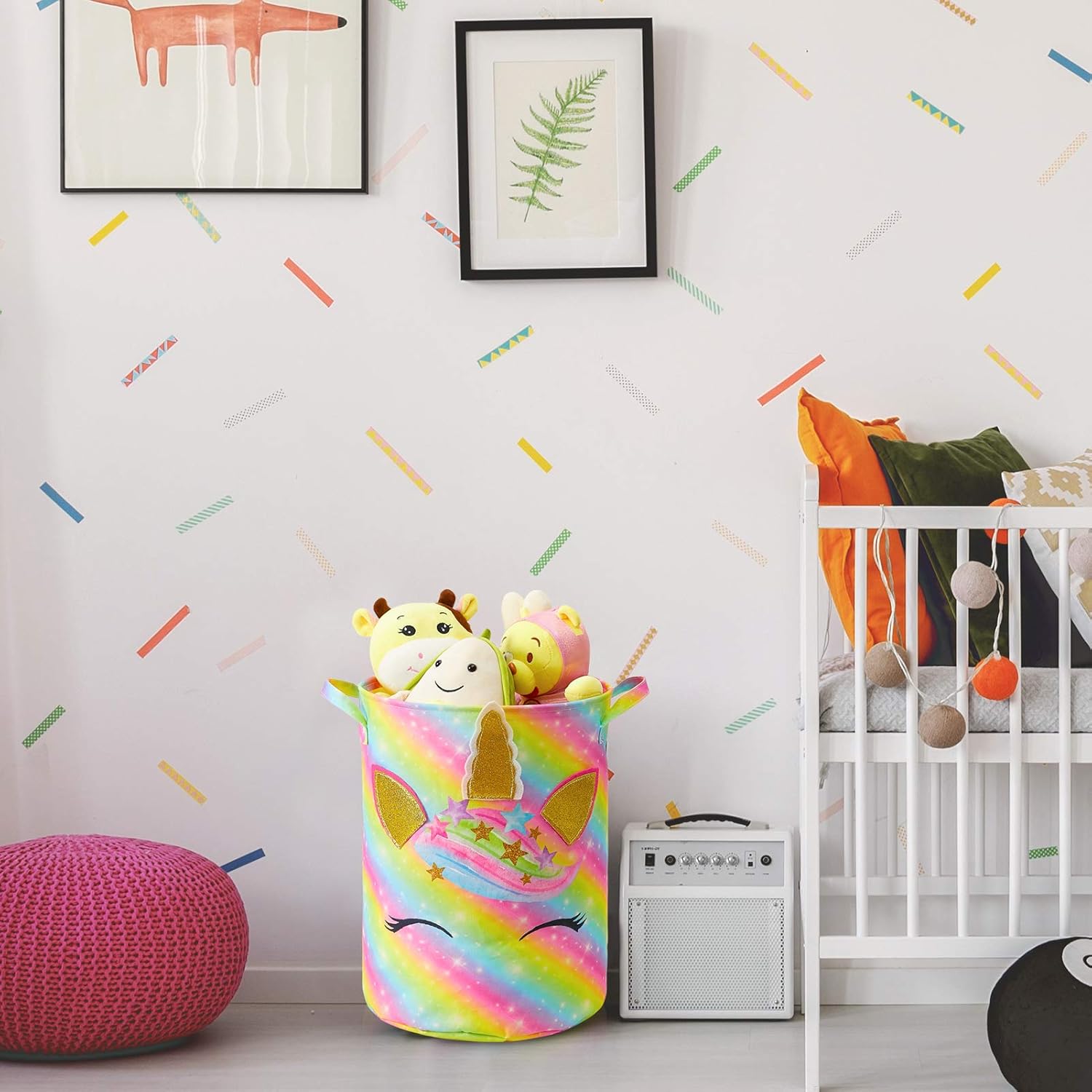 FIOBEE Unicorn Laundry Basket Rainbow Storage Bins Waterproof Nursery Hamper Canvas Toy Organizer for Kids Girls Bedroom Clothes : Baby