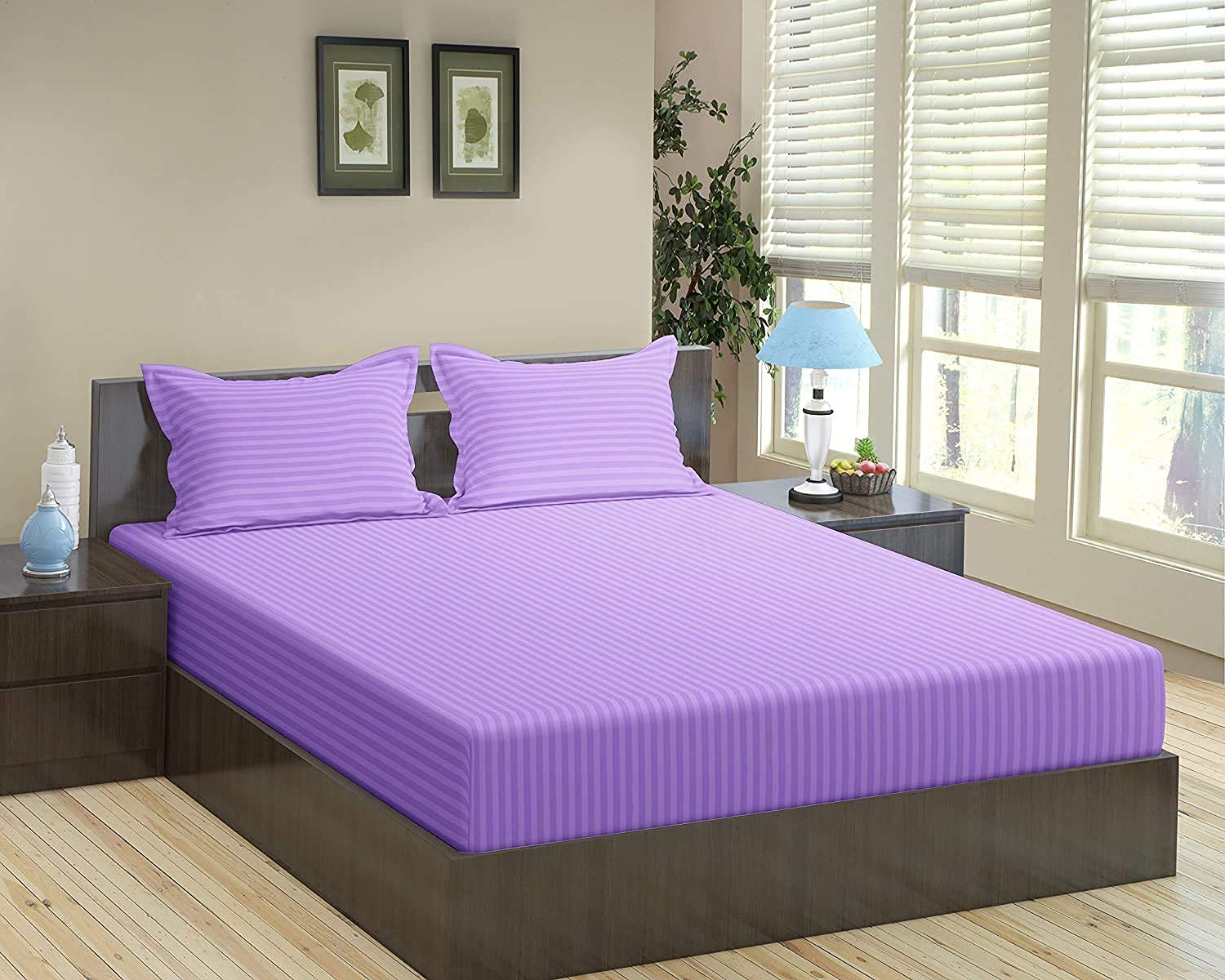 Trance Home Linen 100% Cotton 200 TC Satin Striped Elastic Fitted Bedsheet Twin Size | Elasticated Twin Size Fitted Bedspread with 2 Pillow Covers (78x48 inch | 6.5x4 feet, Lilac Purple) (B07N1GQTGT) Amazon Price History, Amazon Price Tracker