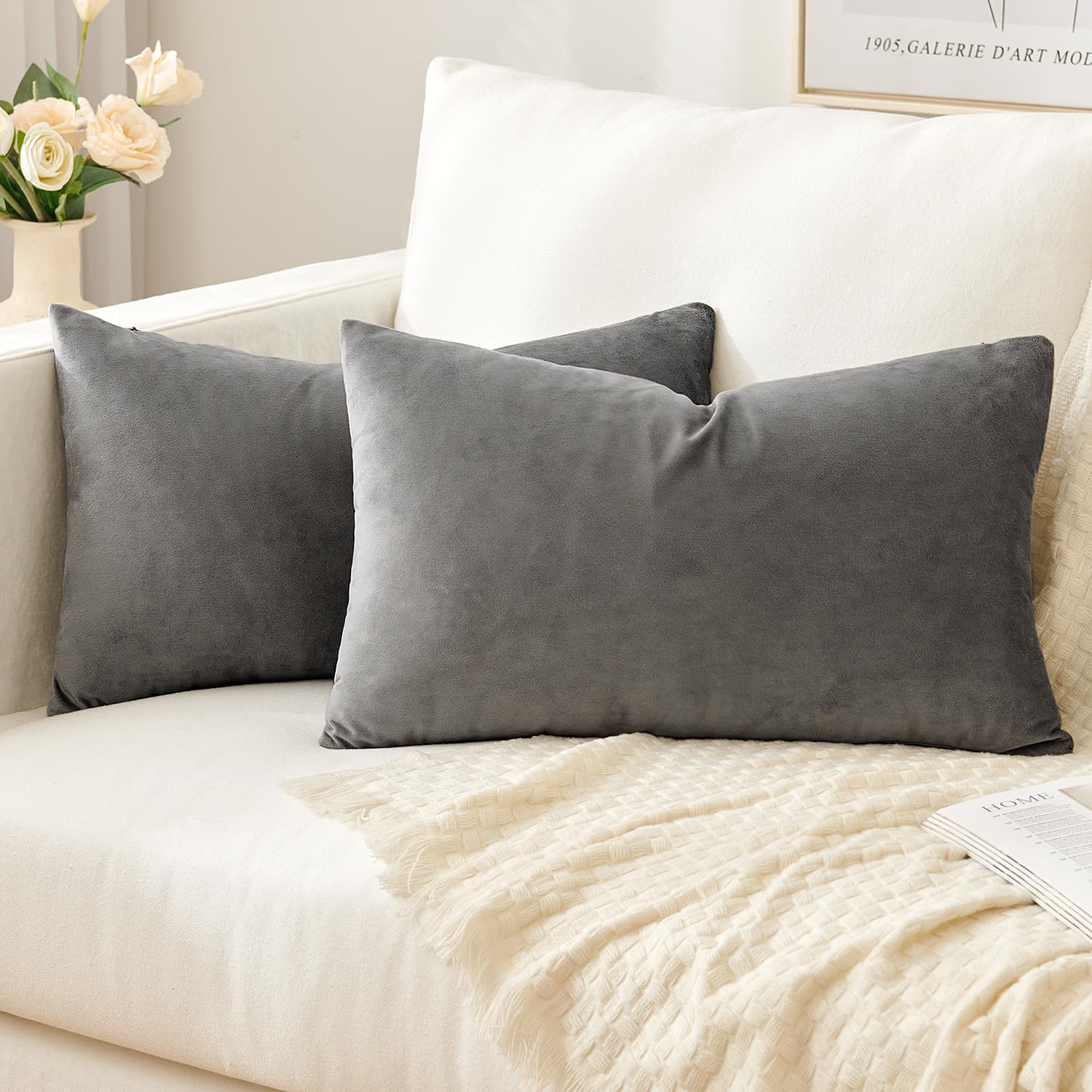 Slozzi 2er Set Samt Kissenbezüge Haushalt Dekokissen Dekorative Kissenhülle Weich Sofakissen für Sofa Schlafzimmer Wohnzimmer