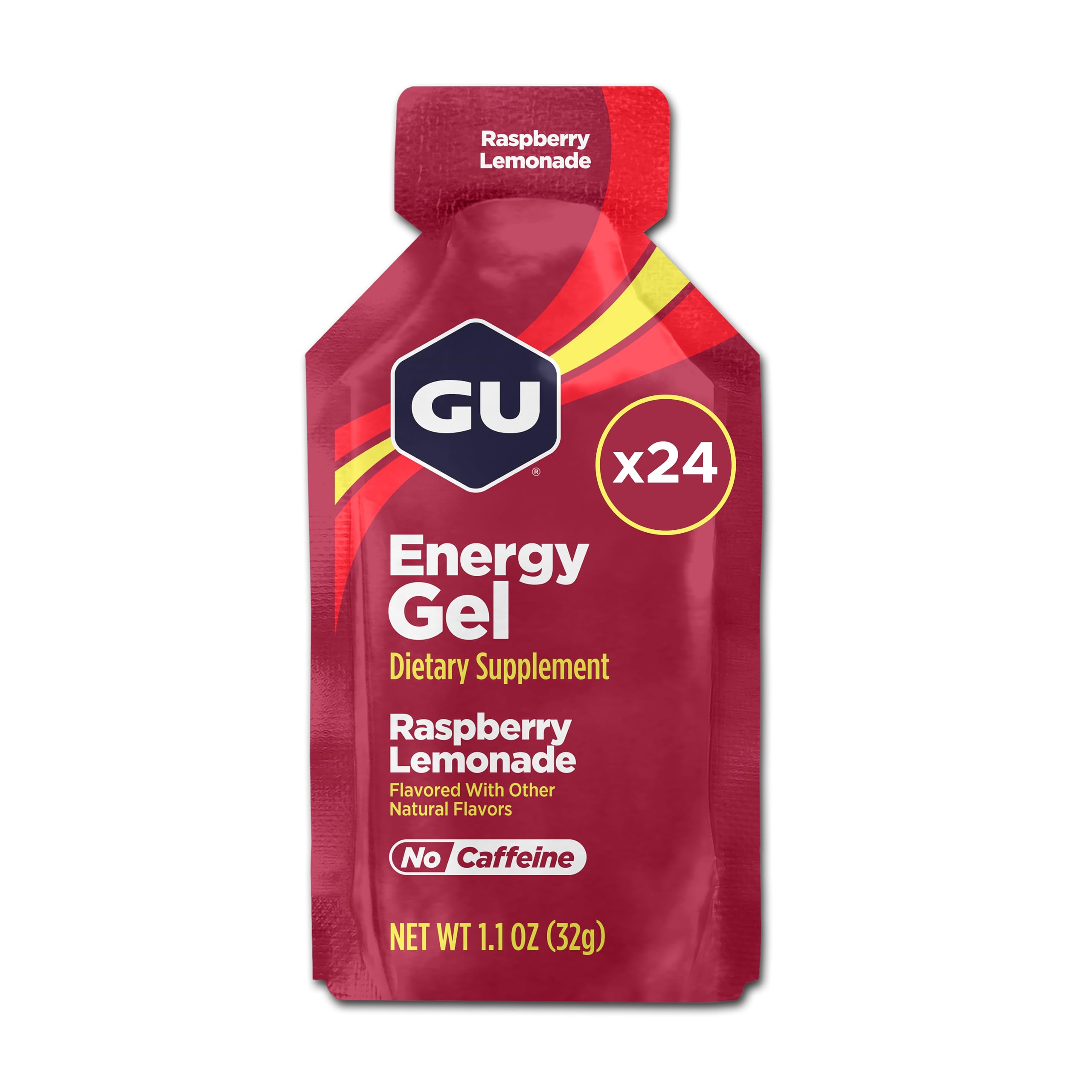 GU Original Energy Gels, Raspberry Lemonade 24 Pack - 100 Calorie Energy Gel with Carbohydrates, BCAAs and Electrolytes - Pre-Workout Fuel for Running, Cycling, Triathlon and Endurance Sports