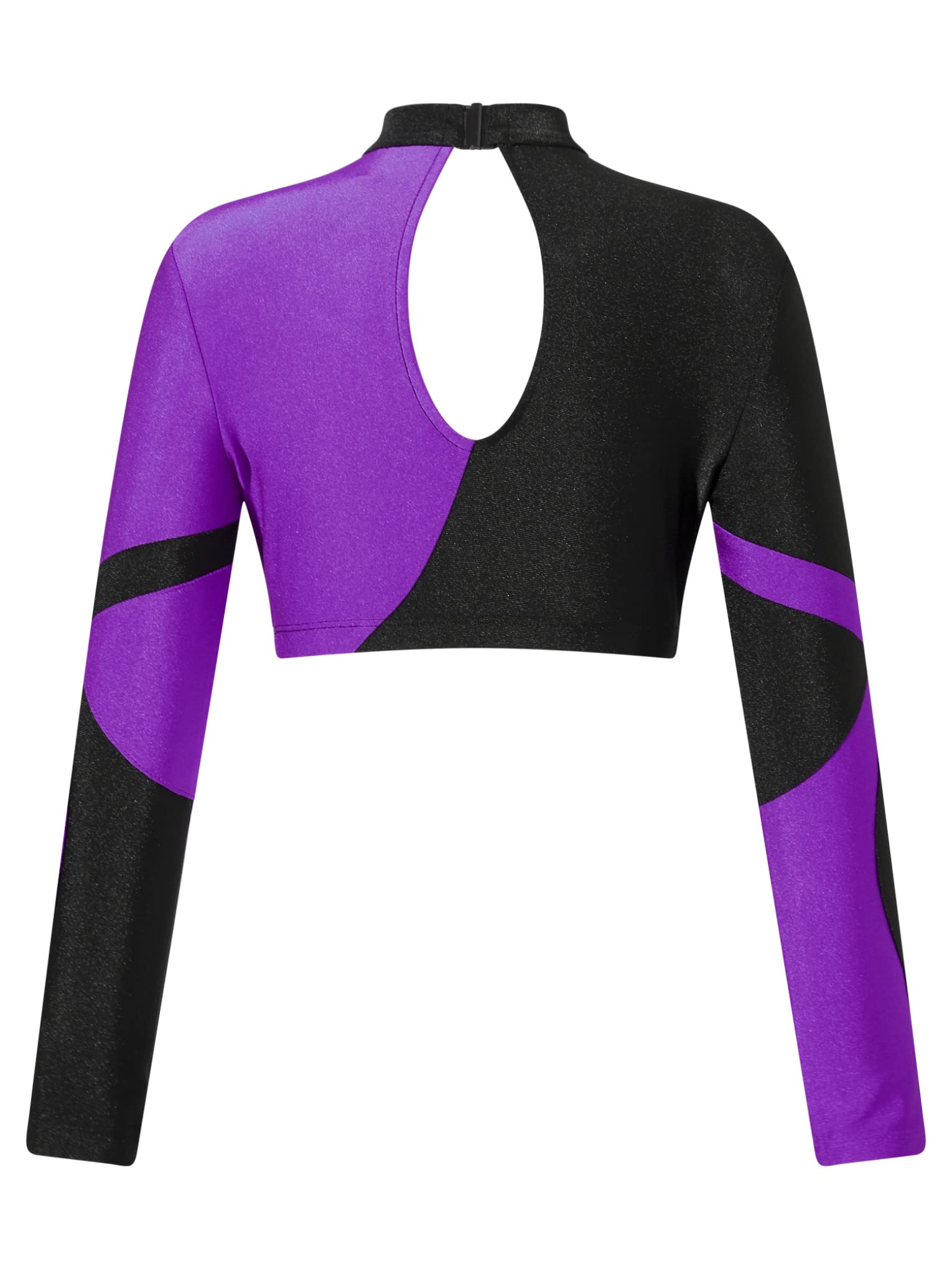 JanJean Kids Girls Long Sleeve Shiny Rhinestone Dance Crop Top for Hip Hop Jazz Streetwear Performance Show Purple 10 Years