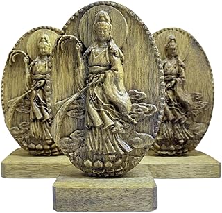 Natural Agarwood Wood Buddha Statue, Buddha Statue, Religious Home Decor, Guanyin Bodhisattva Feng Shui Agarwood Statue for Peace, Luck, Health and Fortune (8,2x13,2cm)