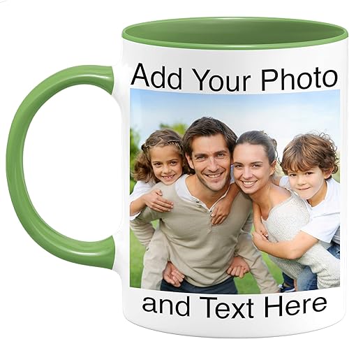 Brd Gifts Taza de café con foto personalizada, taza de cerámica personalizada, 11 onzas, apta para microondas, divertida, reutilizable, verde