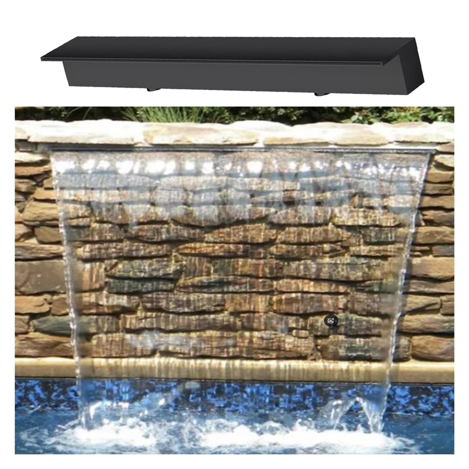 Déversoir de Cascade pour Bassin, Piscine, Jardin d'hôtel ou Villa, en Acier Inoxydable avec raccords (Noir, 76,2 cm).