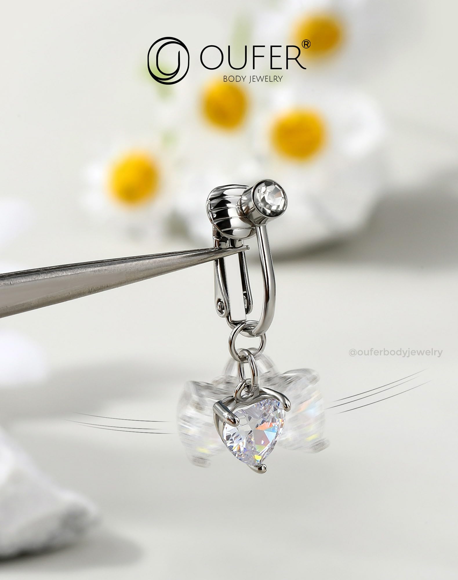 3PCS Fake Belly Button Piercing Jewelry, Non-Piercing Clip on Belly Button Rings, Surgical Steel Dangle Clear CZ Faux Navel Rings for Women Men