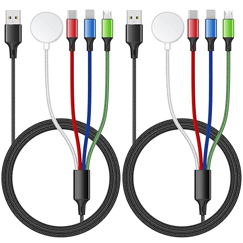 Cargador 4 en 1 para Apple Watch, cargador de iPhone, cable de carga múltiple USB C Micro iWatch compatible con iWatch Ultra Series 9876SE543,