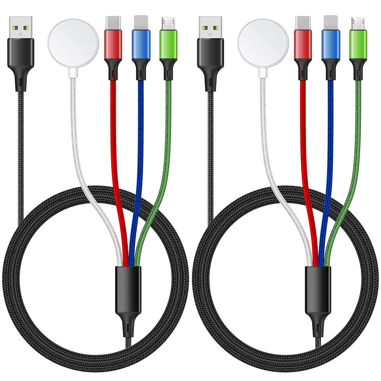 2Pack 5FT 4 in 1 for Apple Watch Charger iPhone Charger,Multi Charging Cable USB C Micro iWatch Charger Compatible with iWatch Ultra Series 10/9/8/7/6/SE/5/4/3,iPhone 16/15/14/13/12,Galaxy Android