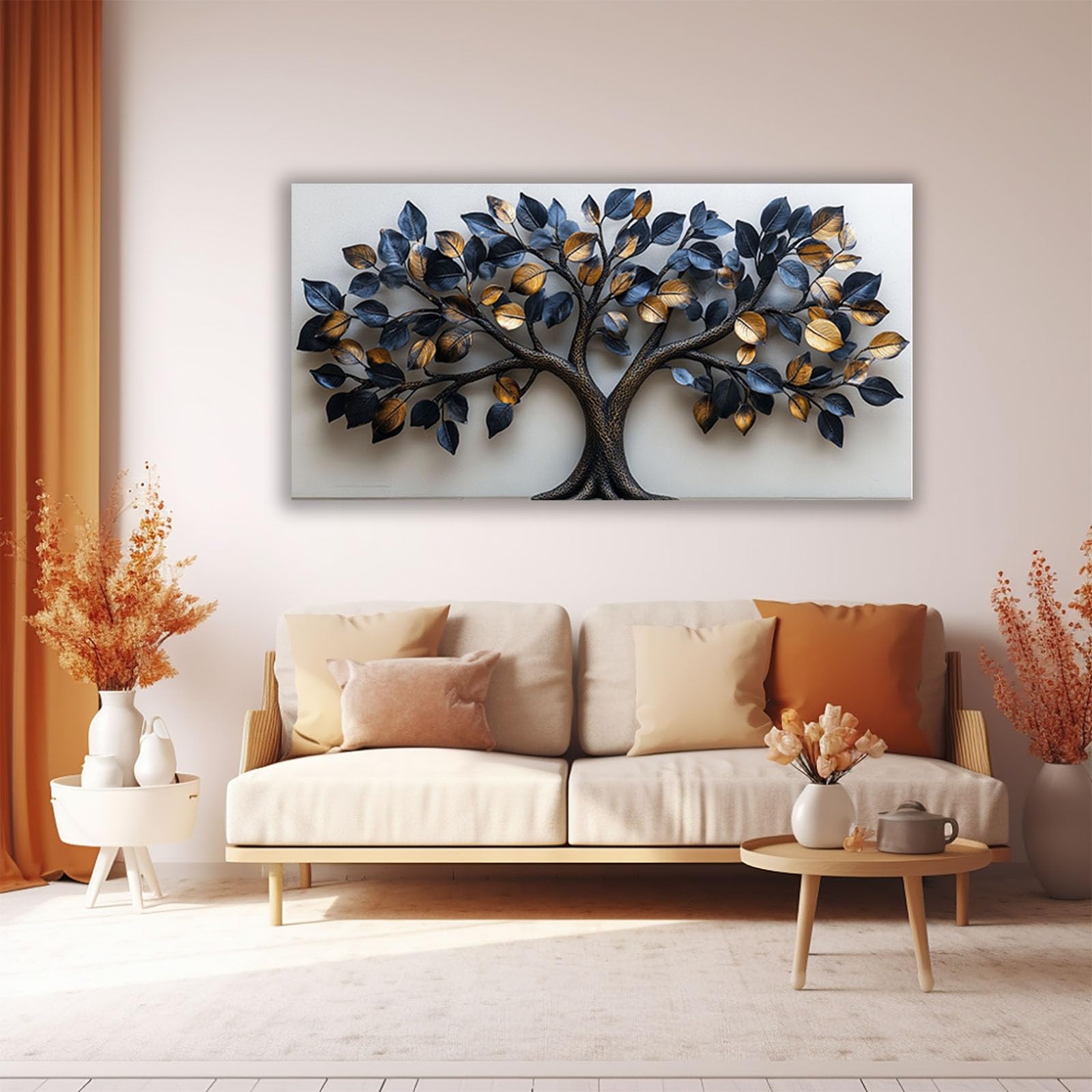 TODOAA Cuadros Decoracion Salon Modernos Árbol abstracto negro Naturaleza Cuadro,Dormitorios Comedor Oficina Pasillo Cocina Y Baño Decoracion（Dorado-80x160cm Sin marco