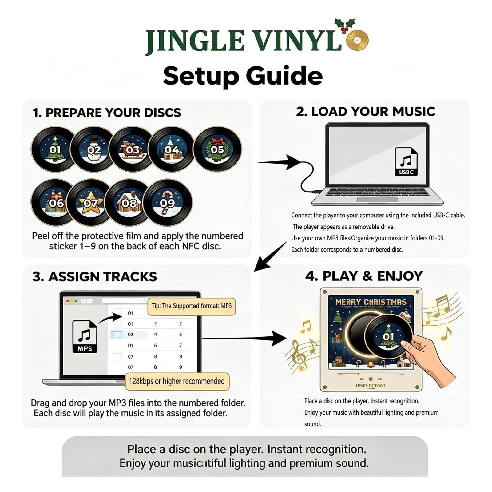 Aimant Frigo Musical, NFC Chantant Small Vinyle Lecteur, Motif Noël, Noël
