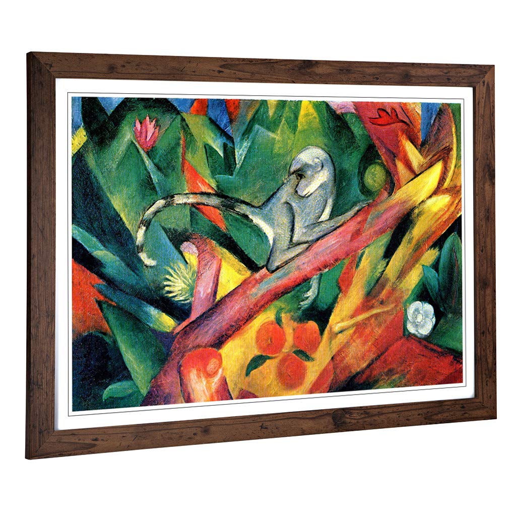 Big Box Art Framed Print of Franz Marc Monkey Design | Wall Art Picture | Home Decor for Kitchen, Living, Dining Room, Lounge, Bedroom, Hallway, Office, Walnut, A2 / 24.5x18 Inch / 62x45cm
