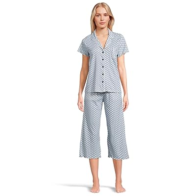 Karen Neuburger Paisley Dreams Short Sleeve Notch Top And Capri Set With Lettuce Edges Women