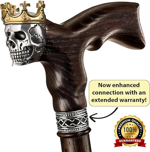 Miniatura 2 de Asterom Handmade Wood Walking Cane for Men - Skull King - Cool Men's Wooden Canes Fashionable Walking Stick