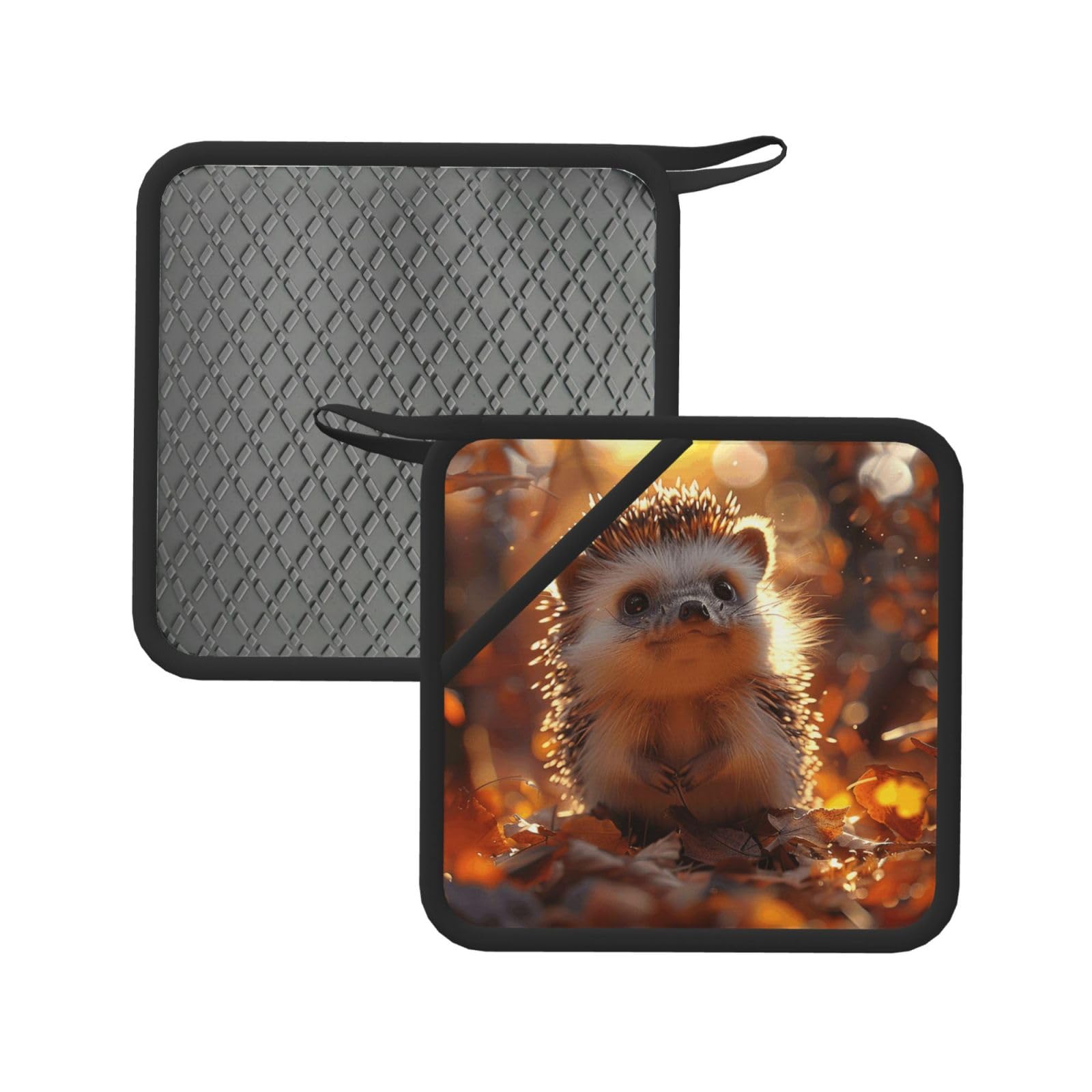 Pot Holders Set of 2 Kitchen Heat Resistant Potholders Hedgehog Silicone Aunty-hot Pad Cotton Lining Oven Hot Pads for Cooking Baking BBQ Microwave Kitchen