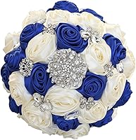 Vista 13 de Sharebeauty Ramo de novia de satén hecho a mano de 7.9 pulgadas, ramo de boda, ramo de flores artificiales