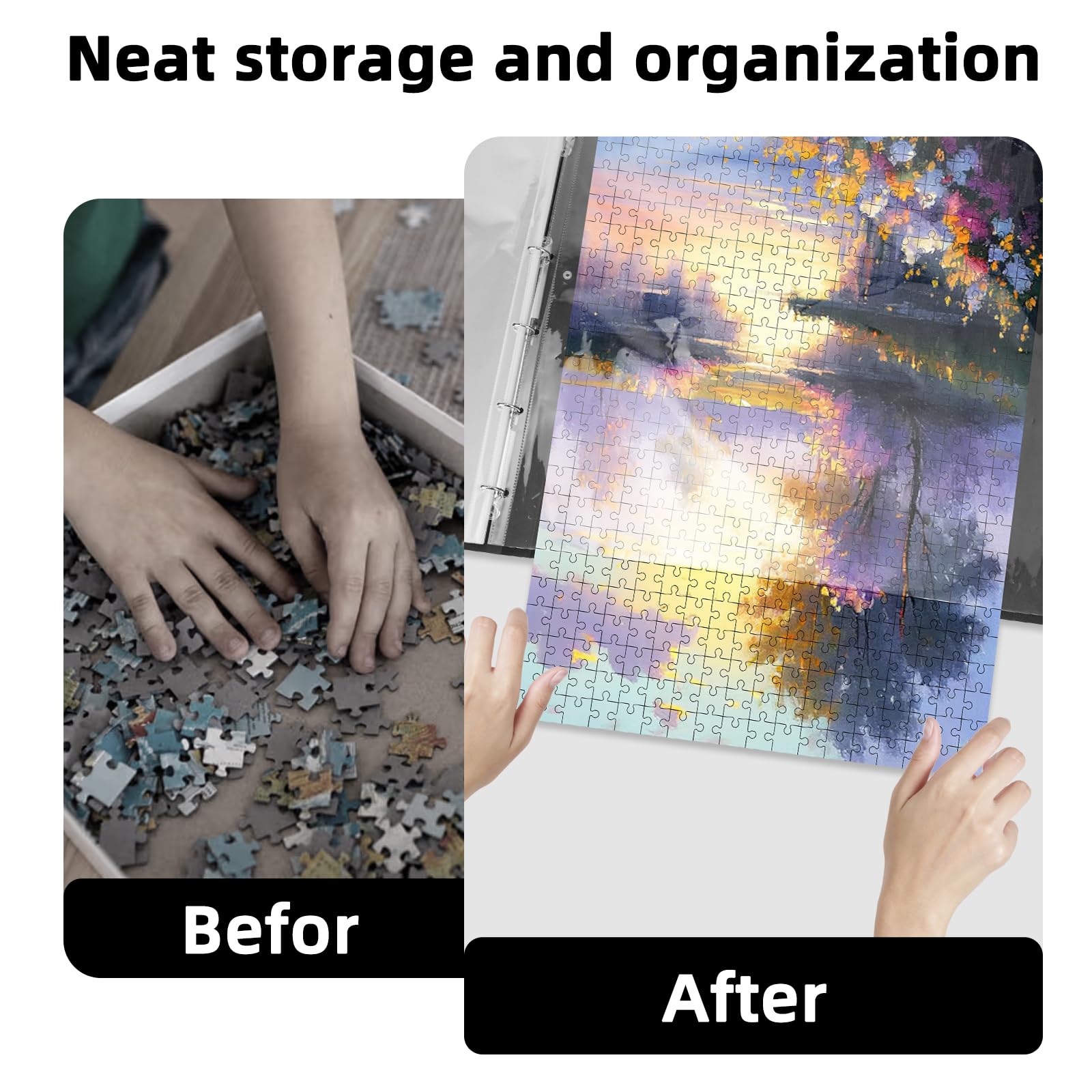 MOZOOSON Stabile Puzzle Aufbewahrung [INKL. 6X Puzzlefolie], Puzzlemappe 1000 Teile Zubehör Tragbar mit 25 Taschen, Organizer für bis zu 50 Werke, Staubdichtes und Schützendes
