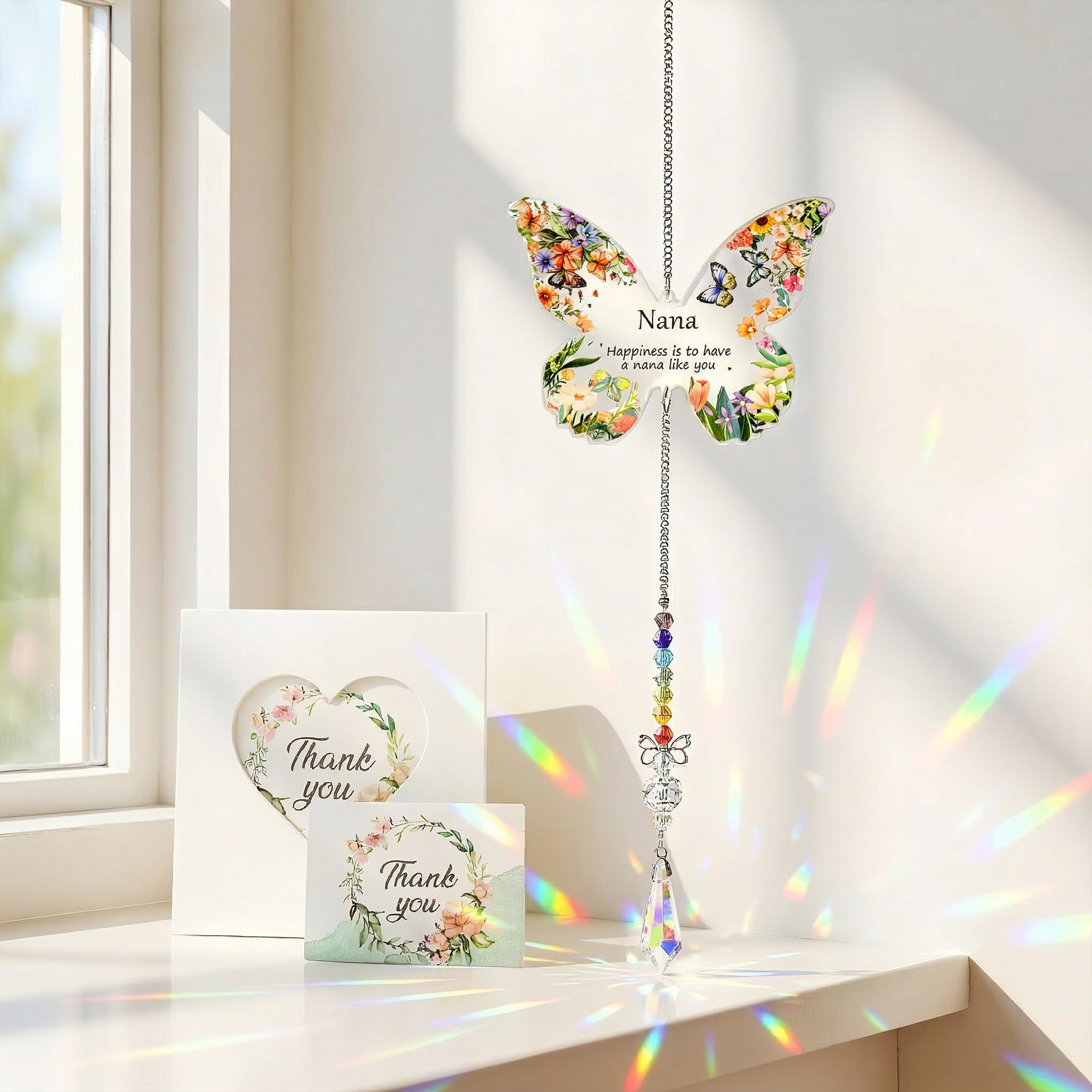 Birthday Gifts for Nana Crystal Suncatcher with Greeting Card and Gift Box