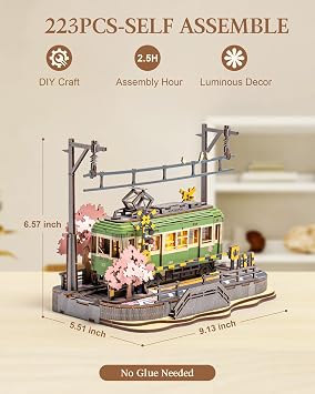 3D Wooden Puzzles for Adults-Sakura Journey Tram, Model Car Kits Building Set for Adults, DIY Hobby Craft Kits Creative Gift (223PCS)