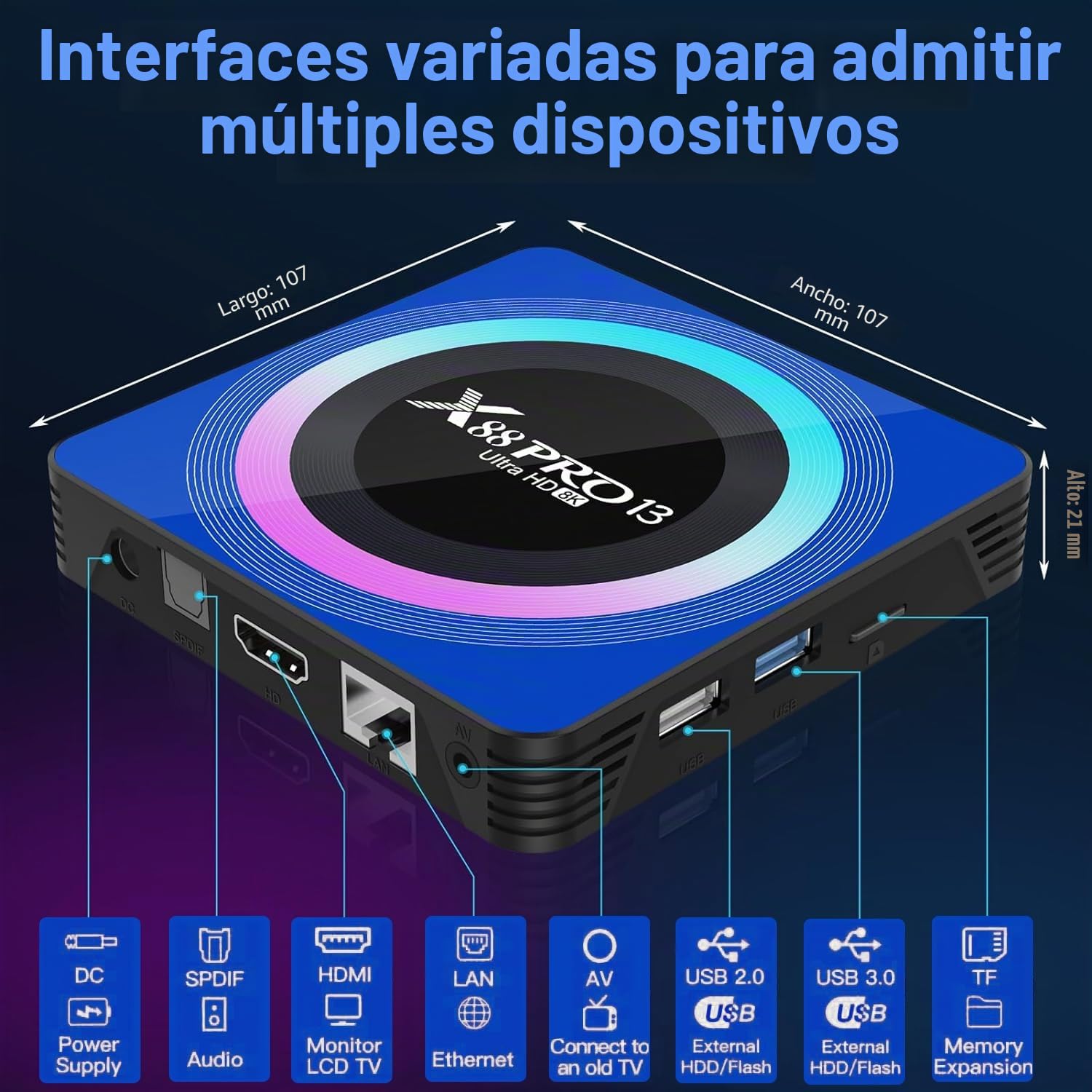 Android TV Box,Dulmssxy TV Box Android 13.0 4GB RAM 32GB ROM RK3528 Quad-Core 64bit Cortex-A53 Mali 450 MP2 GPU Support 2.4/5.0GHz WiFi BT5.0 10/100M Ethernet 8K 3D DLNA USB3.0 HDMI 2.0 H.265