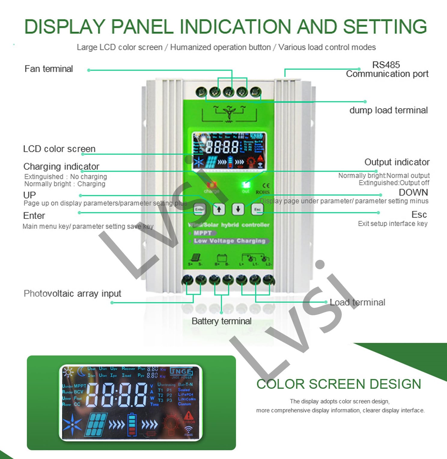 12V/24V/48V Wind-Solar-Hybrid-Laderegler, LCD-Display Wind-solar-hybrid-laderegler Mppt-Boost-Aufladung für Wind & Solarpanel System, mit Booster Dump Load Funktion,Wind500W+Solar600W-Auto12/24/48V