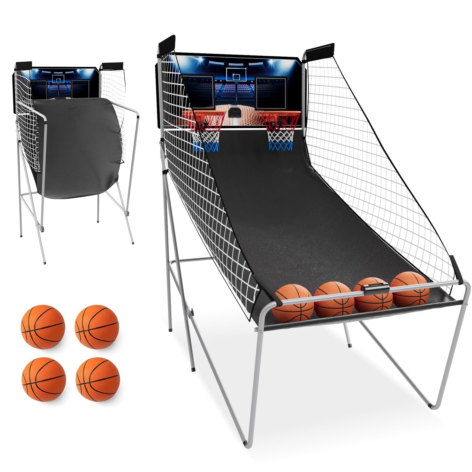 Danrelax Arcade Basketball Game, Dual Shot Electronic Basketball Game with 8 Game Modes, LCD Score Display, and 4 Rubber Balls, Indoor Basketball Arcade Game for Home