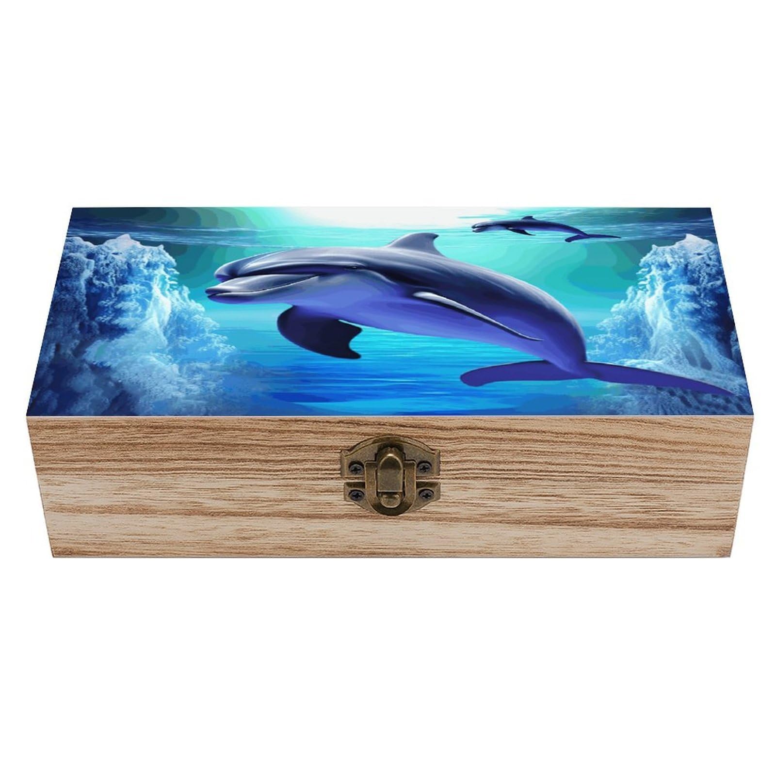 VstaDank Dolphin Wooden Keepsake Box with Hinged Lid Solid Wood Gift Boxes Beautifully Keepsake Box Jewellery Organiser Retro Memory Treasure Case with Lids Decorative Boxes