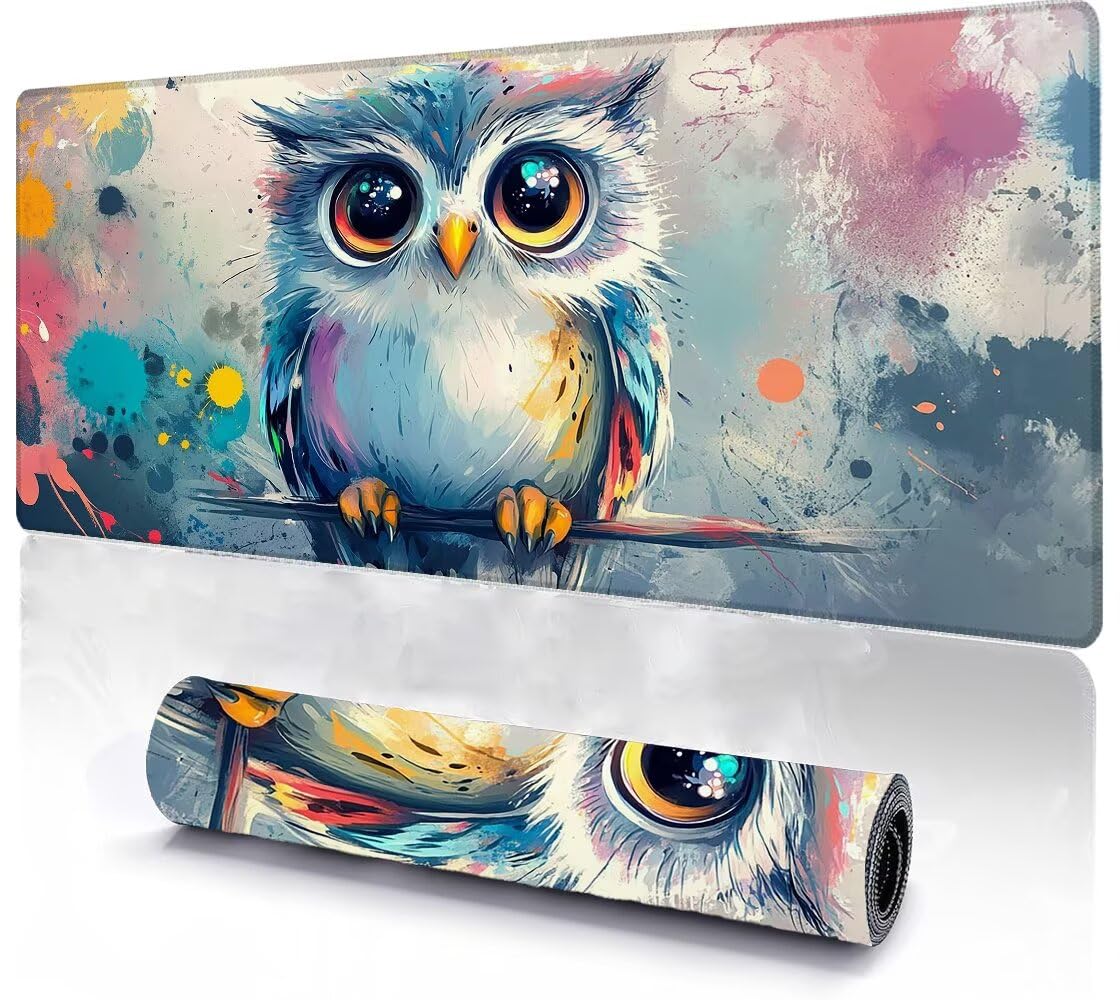 Alfombrilla Ratón XXL 1600x800x3 mm Mouse Pad Grande Gaming Búho Alfombrilla Escritorio,con Base de Goma Tapete Escritorio con Bordes Cosidos, Impermeable Antideslizante Ordenador Desk Mat zj-297