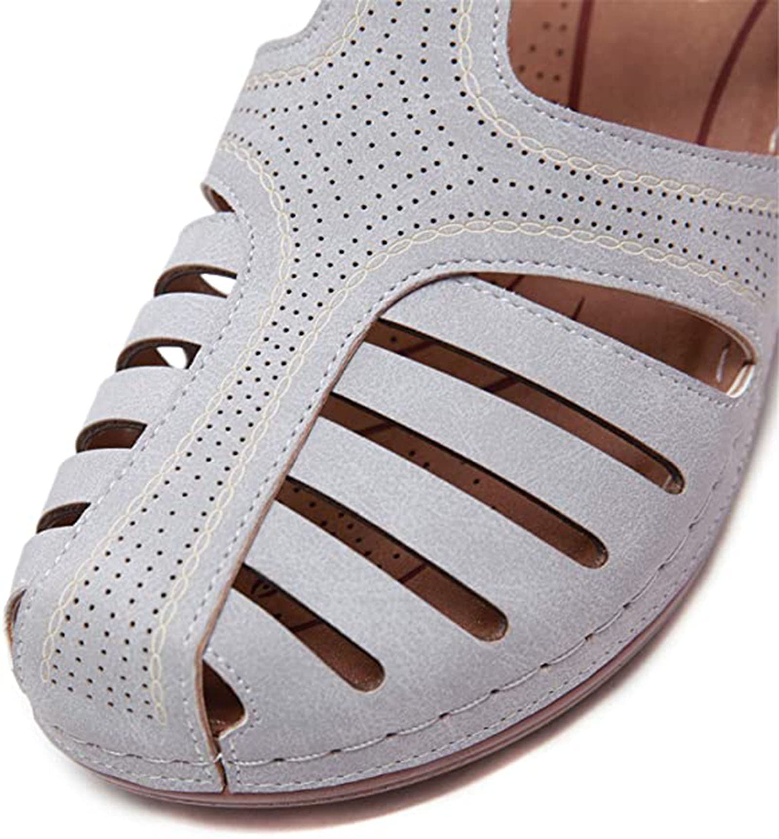 HHZY Sandales Femme Été Confortable Talon Compensées Nu-Pieds Gland Mode Chaussure Orthopédique Bout Fermé Plateforme Cuir PU Grande Taille Claquettes Plats,Marron,42