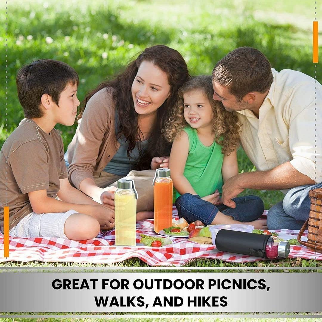 Chef's Star 18 Oz Glass Water Bottles, Glass Drinking Bottle with Protection Sleeve, Juice Bottles with Stainless Steel Leak Proof Lids, Pack of 6 - Image 5