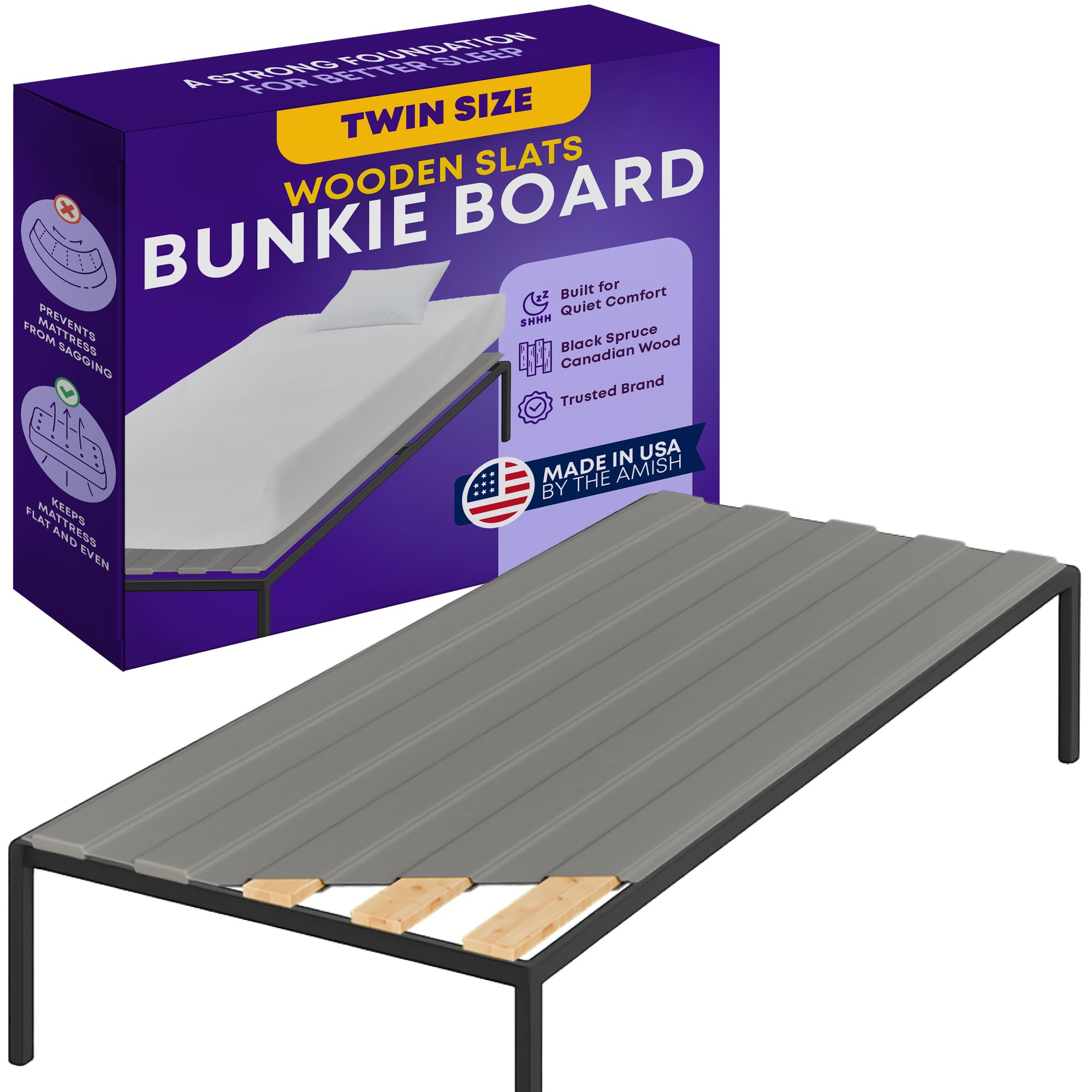 Greaton, Wooden Twin Bed Slats for Support Under Mattress with Cover – Replacement Wood Slats for Twin Size Bed Frame – Under Mattress Support Without Extra Height – 2.38-Inch Standard Width