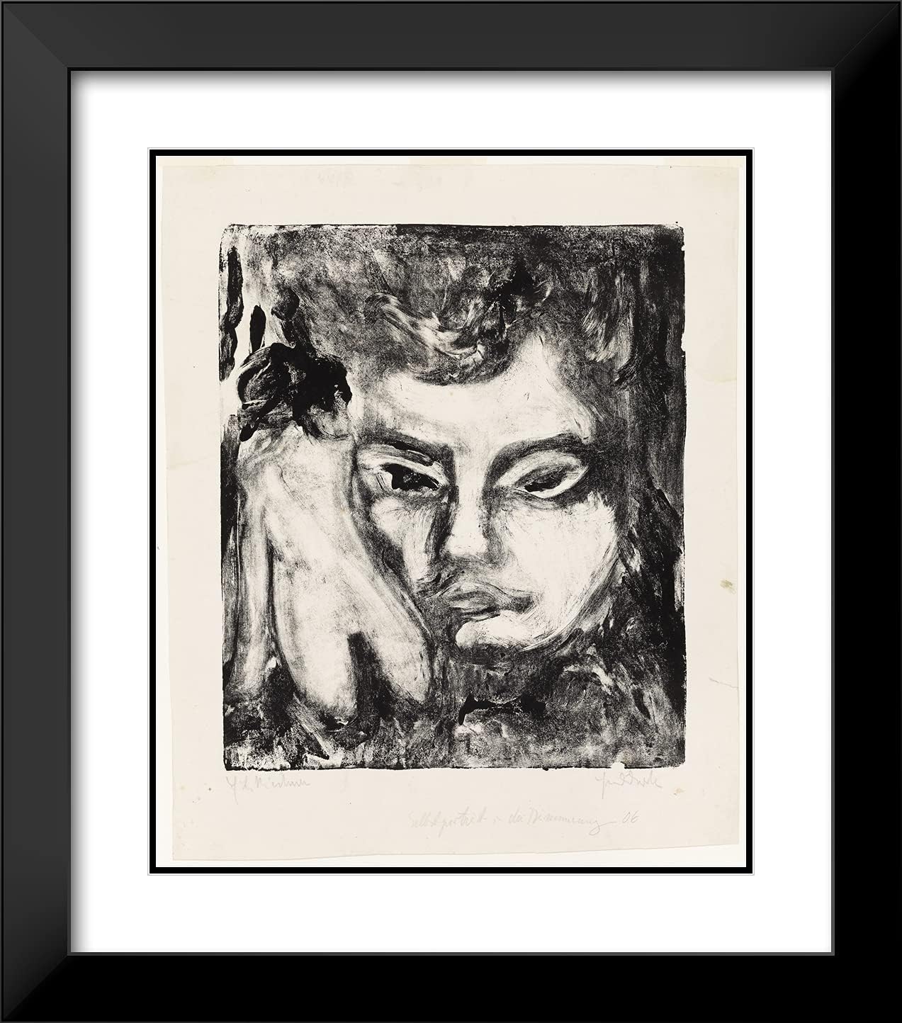 ArtDirect Ernst Ludwig Kirchner 20x23 Black Modern Framed and Double Matted Art Print Titled Man's Head with Nude