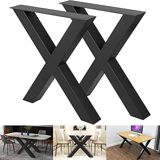 VEVOR Set of 2 Steel Table Legs, 28 H X 31 W Dining Table Legs,Heavy Duty 3.1" Square Box Section X Frame Table Legs,28x31x3.1 Inch Black Color Industrial Country Style Metal Dining Legs