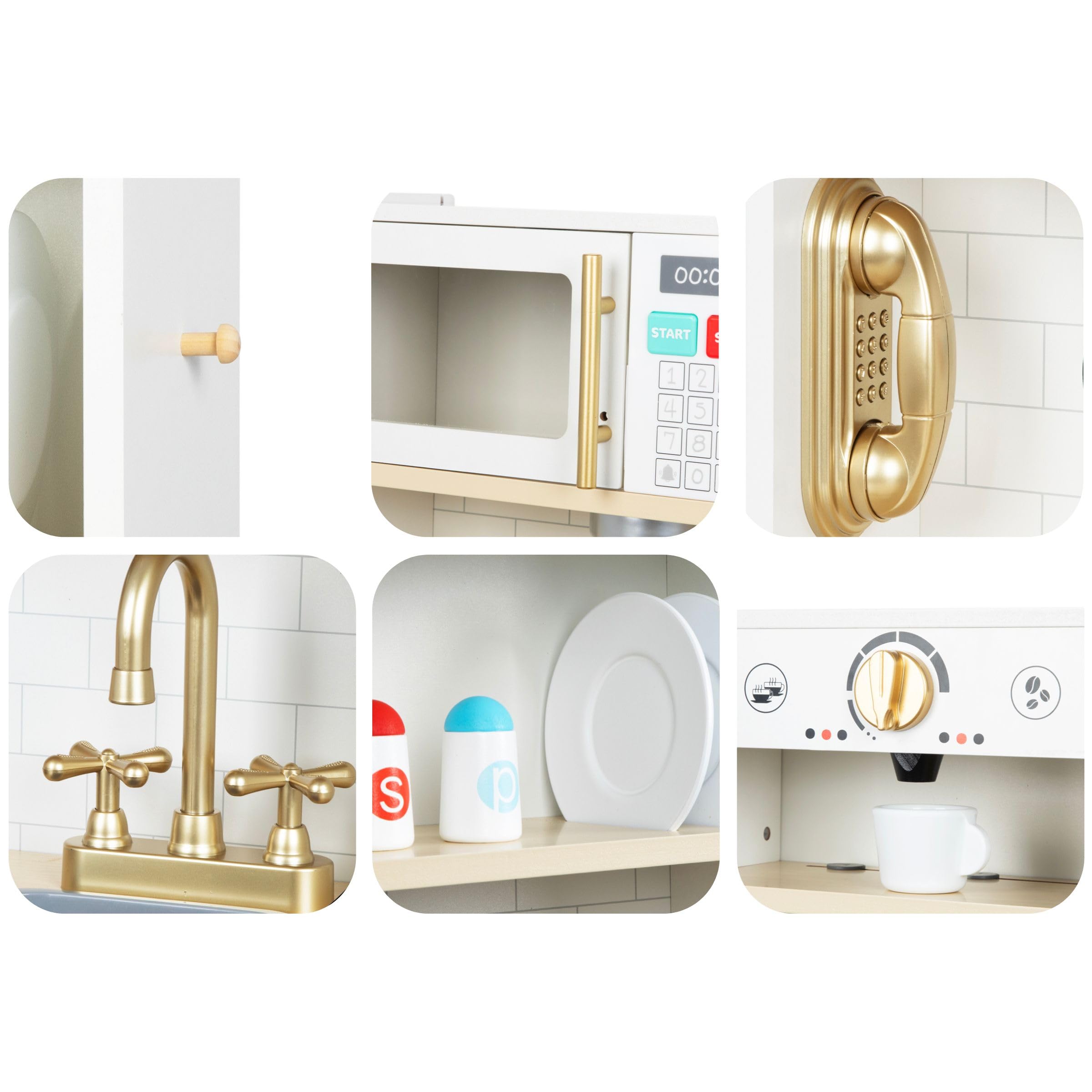 Mamabrum Cocina de Juguete para Niños de Madera con Luces LED - Juguetes Cocina Niños Interactiva con Altura Ajustable - Incluye Microondas, Lavavajillas y Accesorios - 104cm