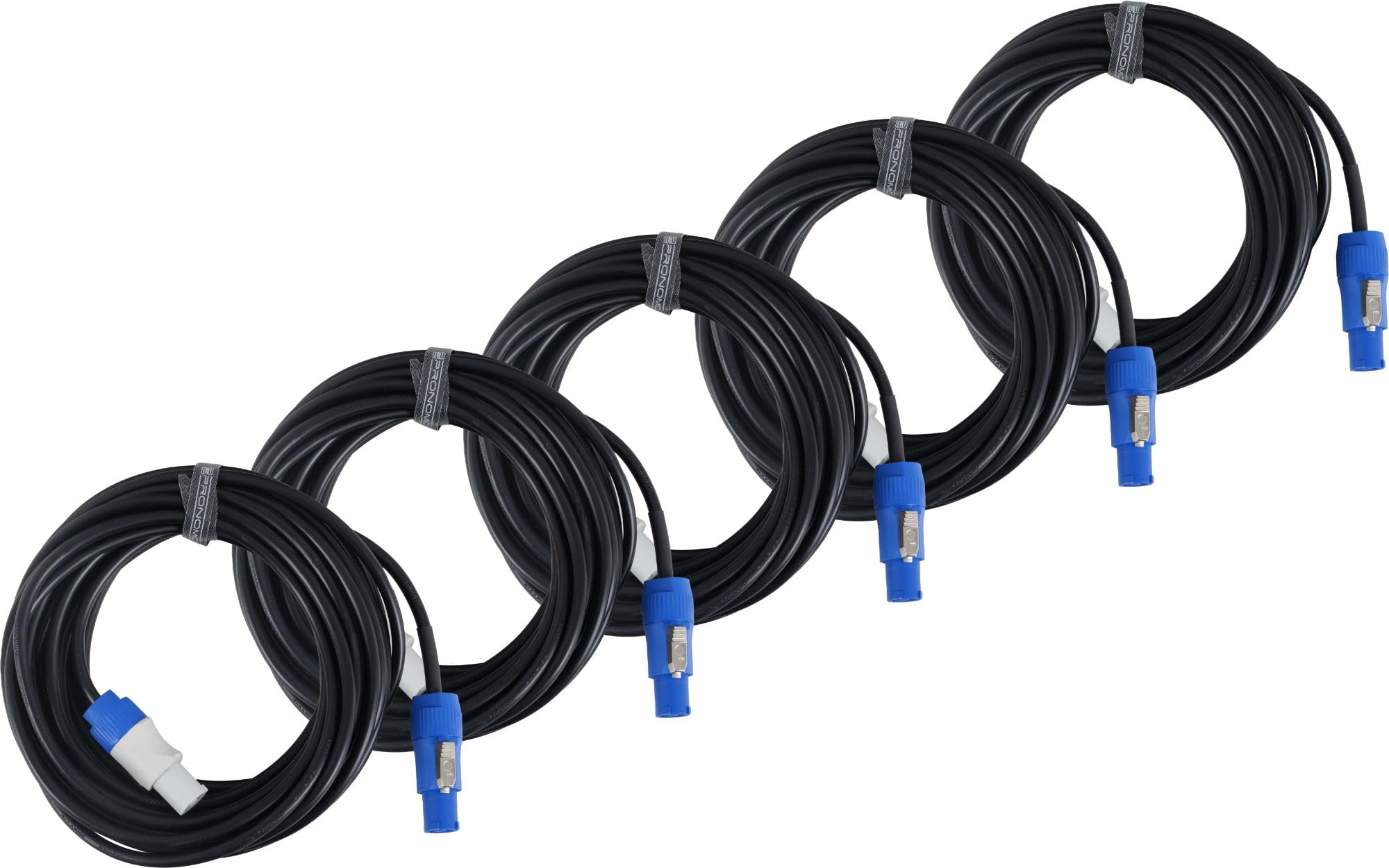 Pronomic Kabel Power Twist Link 10 m, zestaw 5 sztuk, H05VV-F 3 x 1,5 mm² | 5 kabli łączących o długości 10 m każdy, wtyczki kompatybilne z PowerCon, blokowane, do rozbudowanych łańcuchów urządzeń