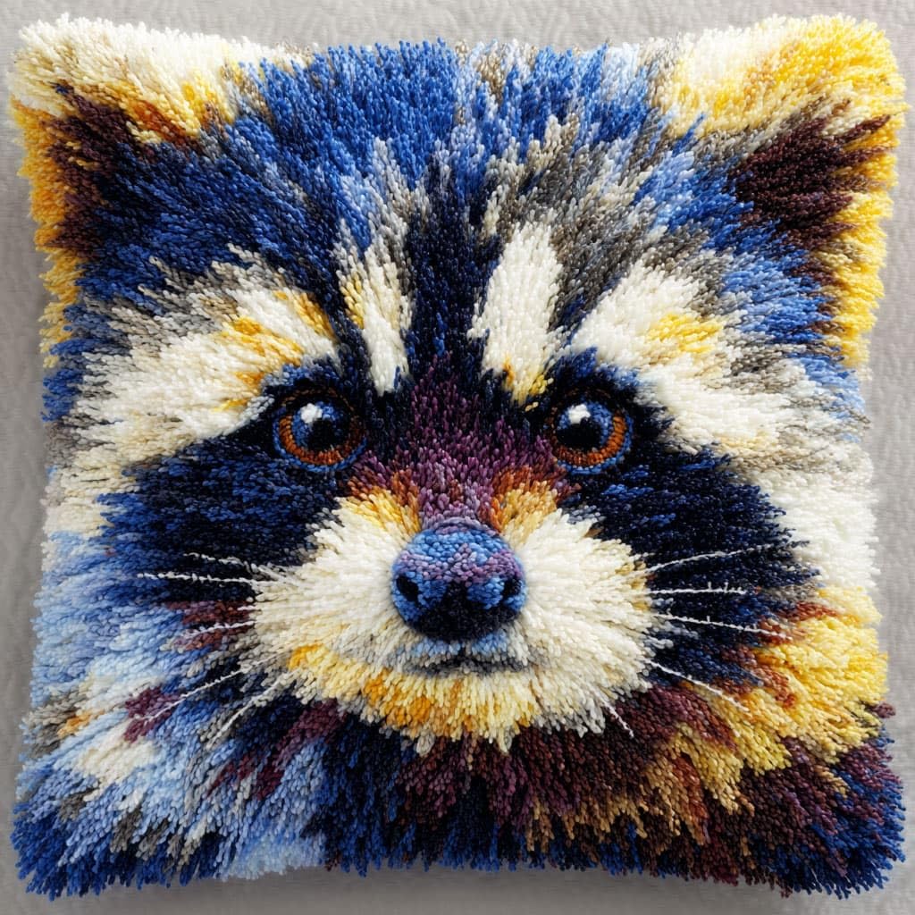 WallustrioaW Latch Hook Kits Pillow 17x17in,Animal Raccoon